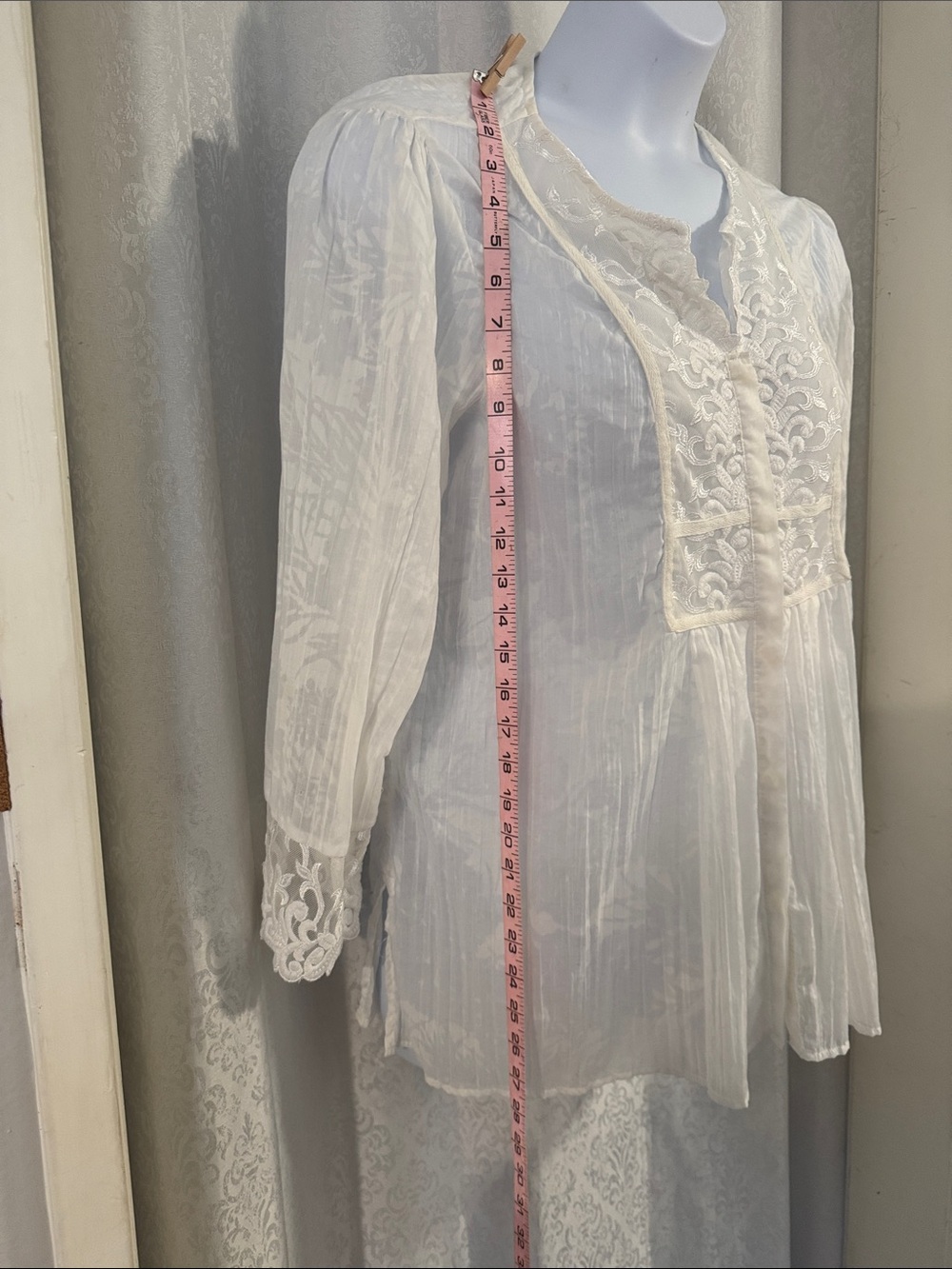 COLDWATER CREEK White Lace Yoke Front Tunic top Sz: XL - Picture 5 of 8